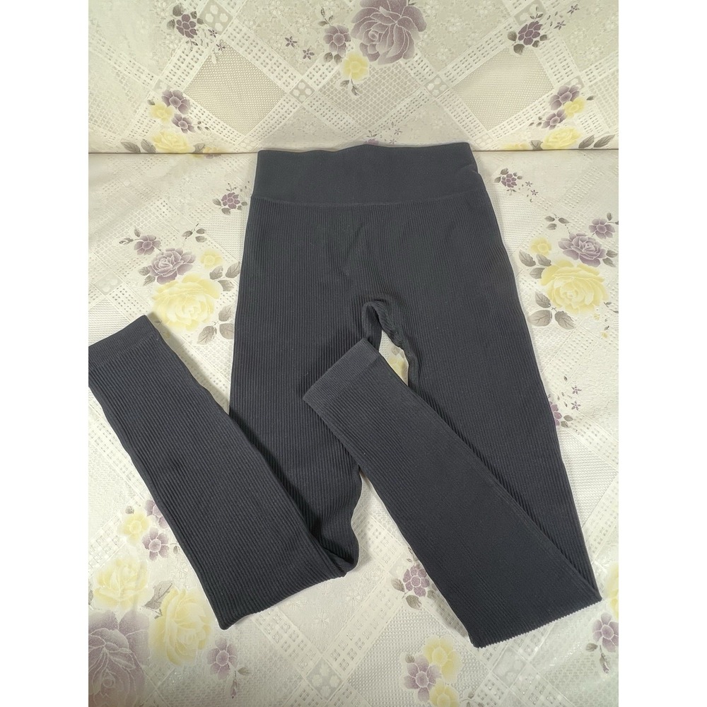 Dark Ribbed Leggings Sz S High Waist Seamless Stretch